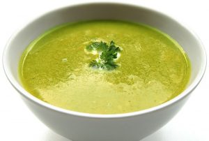 Vegetable soup in a white bowl