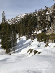 Ski-clad snow surveyors in Yosemite